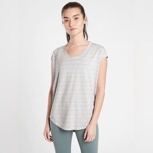 Athleta Short Sleeve Cloudlight Stratus Striped Tee in Grey and White Stripe